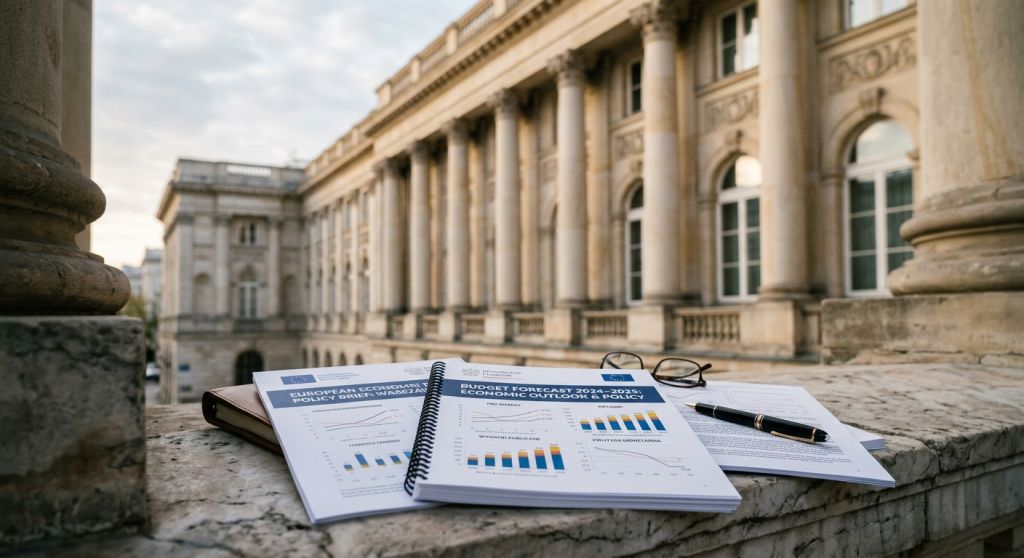 Gmach Ministerstwa Finansów w Warszawie z dokumentami analitycznymi w świetle dziennym