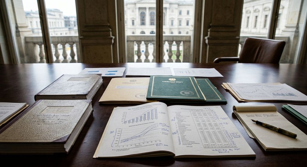 Gmach Ministerstwa Finansów oraz dokumenty budżetowe obrazujące debatę o składce zdrowotnej dla przedsiębiorców